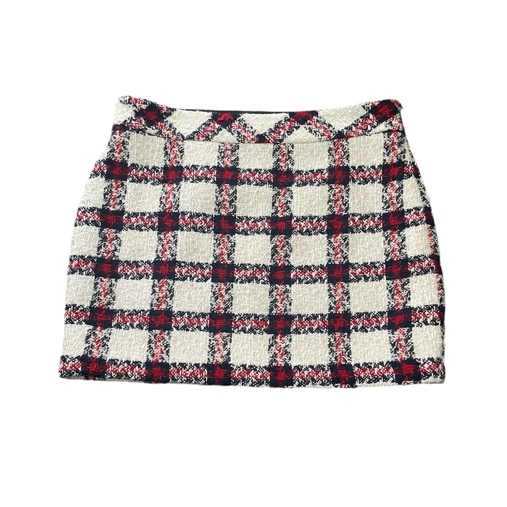 Endless Rose Anthropology Red Cream Blue Plaid Skirt Large